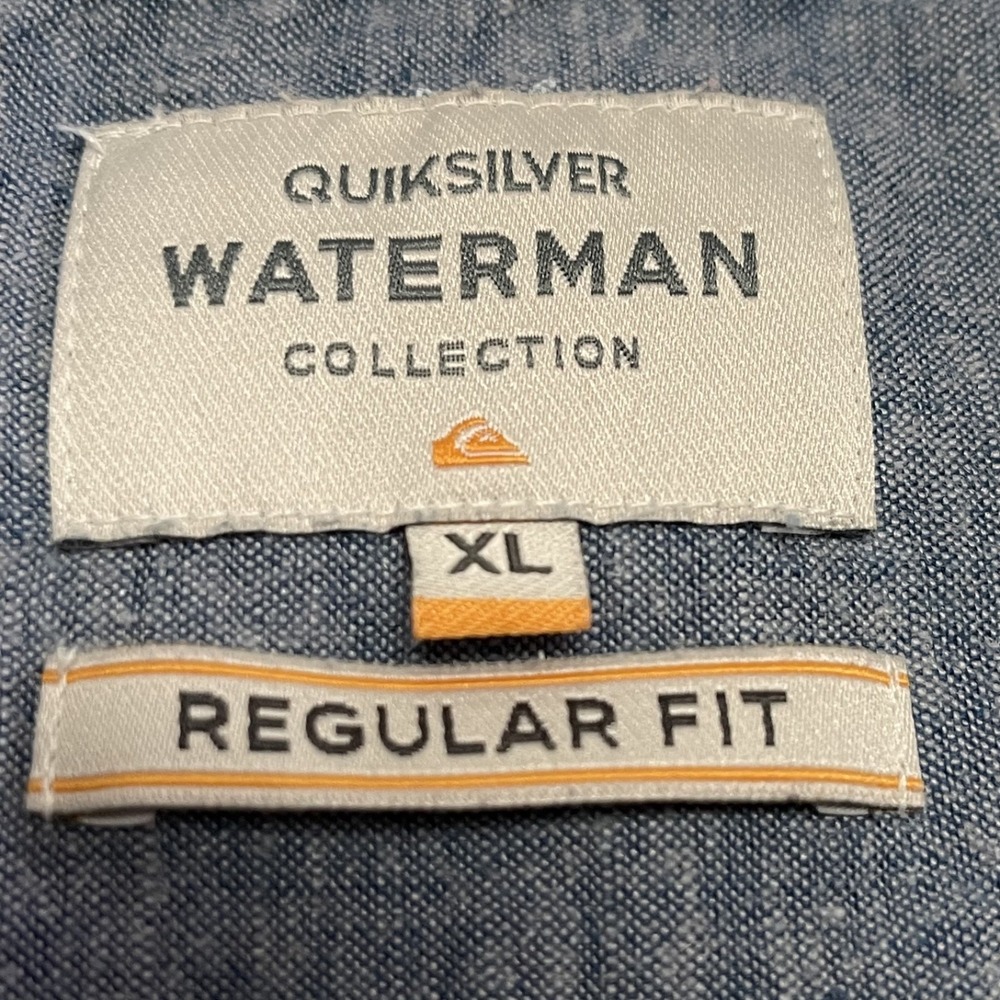 Quicksilver Waterman Men's XL Light Blue Comfort Button Up Short Sleeve Hemp‎ - Picture 13 of 16